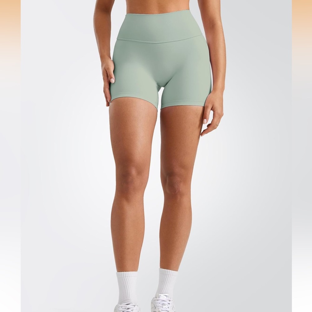 High-Waist Sage Green Bike Shorts for Women - Picture 4 of 5